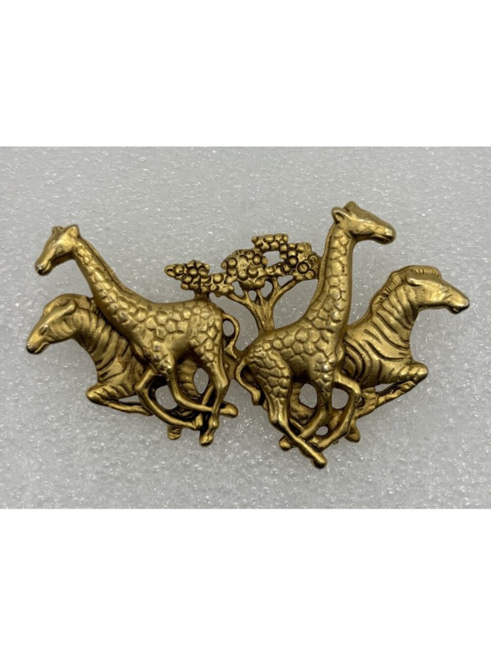 Vintage AJC Safari Stampede Brooch Pin 1970s or 80s Gold Tone Dimensional Signed